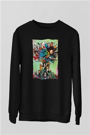 Unisex The Suicide Squad İntihar Timi (The Suicide Squad) Baskılı Siyah Sweatshirt