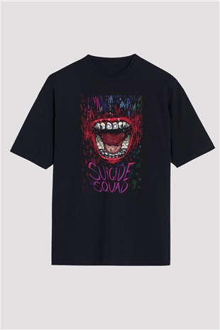 Unisex The Suicide Squad İntihar Timi (The Suicide Squad) Baskılı Siyah Unisex Oversize Tshirt