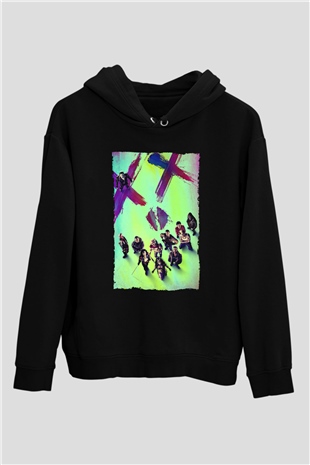 Unisex The Suicide Squad İntihar Timi (The Suicide Squad) Baskılı Siyah Kapüşonlu Sweatshirt