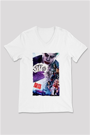 Unisex The Suicide Squad (İntihar Timi) Baskılı Beyaz V Yaka Tshirt