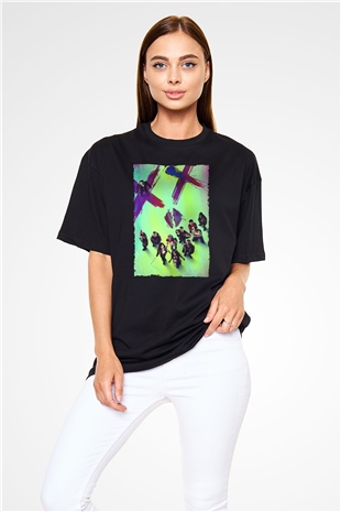 Unisex The Suicide Squad İntihar Timi (The Suicide Squad) Baskılı Siyah Oversize T-shirt