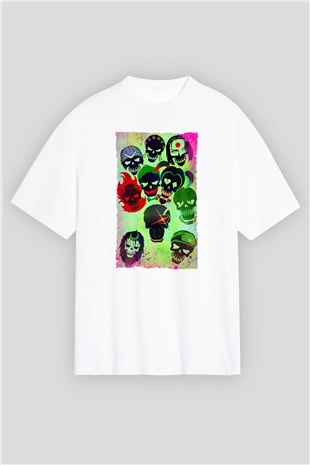 Unisex The Suicide Squad (İntihar Timi) Baskılı Beyaz Oversize Tişört