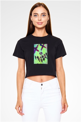 Unisex The Suicide Squad İntihar Timi (The Suicide Squad) Baskılı Siyah Crop Top T-shirt