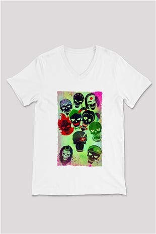 Unisex The Suicide Squad (İntihar Timi) Baskılı Beyaz V Yaka Tişört