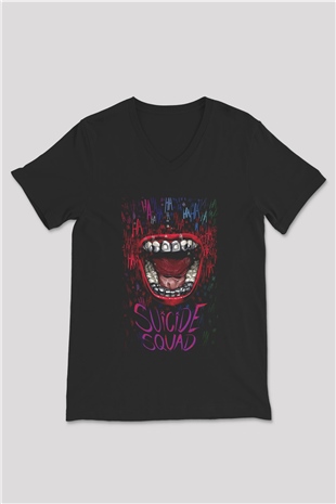 Unisex The Suicide Squad İntihar Timi (The Suicide Squad) Baskılı Siyah Unisex V Yaka Tshirt