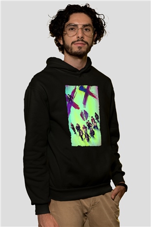 Unisex The Suicide Squad İntihar Timi (The Suicide Squad) Baskılı Siyah Kapüşonlu Sweatshirt