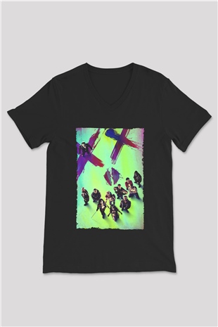 Unisex The Suicide Squad İntihar Timi (The Suicide Squad) Baskılı Siyah V Yaka T-shirt