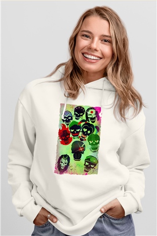Unisex The Suicide Squad (İntihar Timi) Baskılı Beyaz Kapüşonlu Sweatshirt