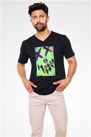 Unisex The Suicide Squad İntihar Timi (The Suicide Squad) Baskılı Siyah V Yaka T-shirt