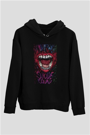 Unisex The Suicide Squad İntihar Timi (The Suicide Squad) Baskılı Siyah Unisex Kapüşonlu Sweatshirt