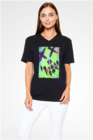 Unisex The Suicide Squad İntihar Timi (The Suicide Squad) Baskılı Siyah V Yaka T-shirt