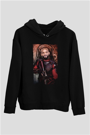 Unisex The Suicide Squad İntihar Timi (The Suicide Squad) Baskılı Siyah Kapüşonlu Sweatshirt