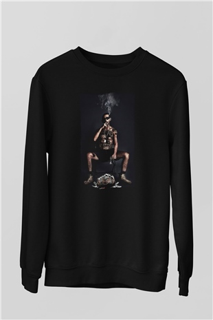 Unisex The Tax Collector Baskılı Siyah Sweatshirt