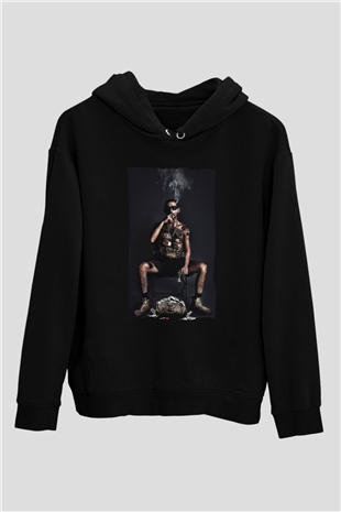 Unisex The Tax Collector Baskılı Siyah Kapüşonlu Sweatshirt