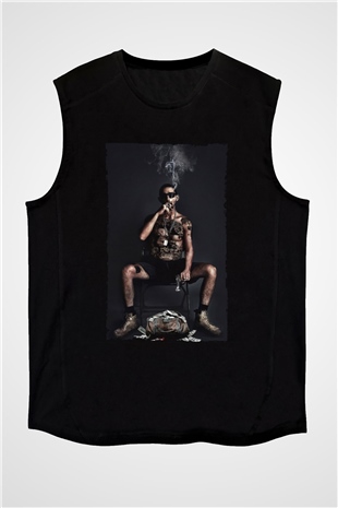 Unisex The Tax Collector Baskılı Siyah Kolsuz Tshirt