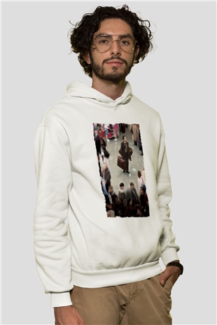 Unisex The Terminal Baskılı Beyaz Kapüşonlu Sweatshirt