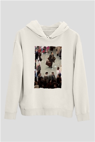 Unisex The Terminal Baskılı Beyaz Kapüşonlu Sweatshirt