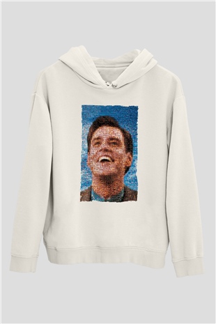Unisex The Truman Show Baskılı Beyaz Kapüşonlu Sweatshirt