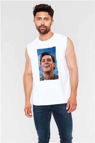 Unisex The Truman Show Baskılı Beyaz Kolsuz T-shirt