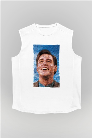 Unisex The Truman Show Baskılı Beyaz Kolsuz T-shirt