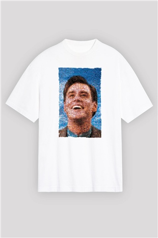 Unisex The Truman Show Baskılı Beyaz Oversize T-shirt