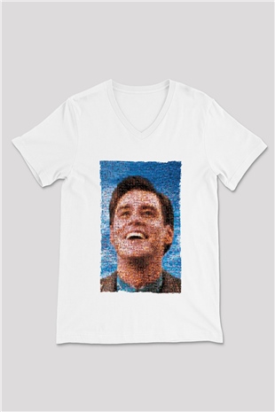 Unisex The Truman Show Baskılı Beyaz V Yaka T-shirt