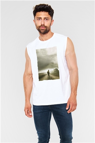 Unisex The Walking Dead Baskılı Beyaz Kolsuz Tişört