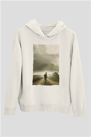 Unisex The Walking Dead Baskılı Beyaz Kapüşonlu Sweatshirt