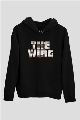 Unisex The Wire Baskılı Siyah Kapüşonlu Sweatshirt