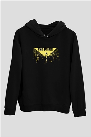 Unisex The Wire Baskılı Siyah Kapüşonlu Sweatshirt