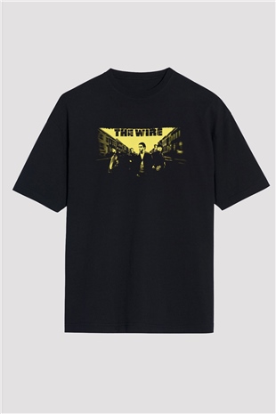 Unisex The Wire Baskılı Siyah Oversize T-shirt