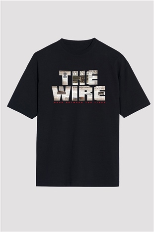 Unisex The Wire Baskılı Siyah Oversize Tshirt