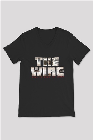 Unisex The Wire Baskılı Siyah V Yaka Tshirt