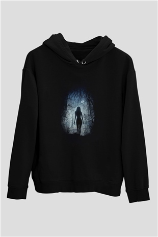 Unisex The Witch Baskılı Siyah Kapüşonlu Sweatshirt