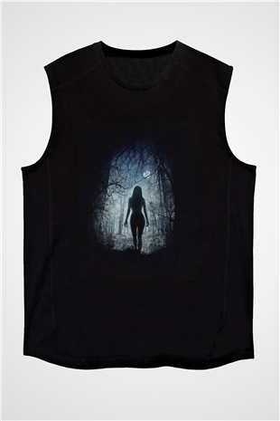 Unisex The Witch Baskılı Siyah Kolsuz T-shirt