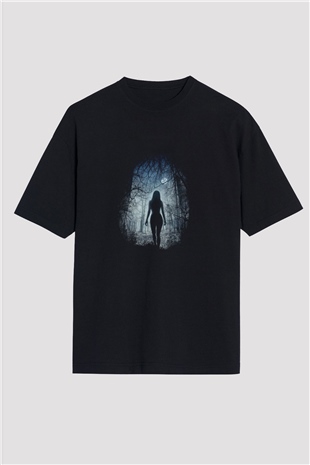 Unisex The Witch Baskılı Siyah Oversize T-shirt