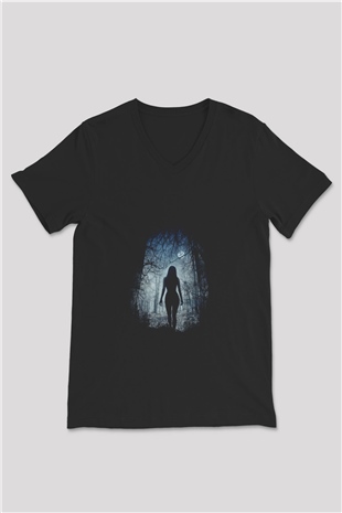 Unisex The Witch Baskılı Siyah V Yaka T-shirt