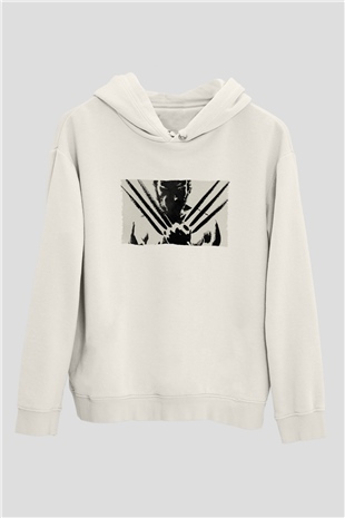 Unisex The Wolverine Baskılı Beyaz Kapüşonlu Sweatshirt