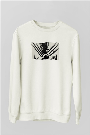 Unisex The Wolverine Baskılı Beyaz Sweatshirt