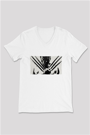 Unisex The Wolverine Baskılı Beyaz V Yaka Tişört