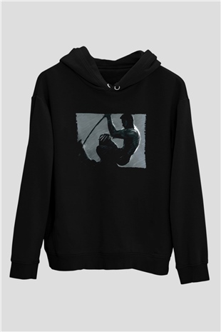 Unisex The Wolverine Baskılı Siyah Kapüşonlu Sweatshirt