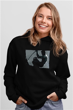 Unisex The Wolverine Baskılı Siyah Kapüşonlu Sweatshirt