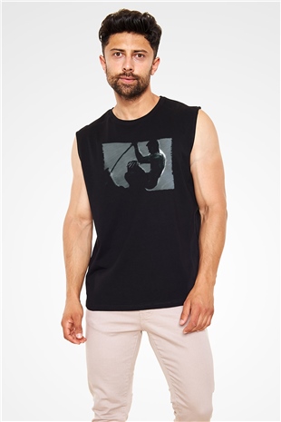 Unisex The Wolverine Baskılı Siyah Kolsuz Tshirt
