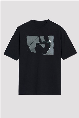 Unisex The Wolverine Baskılı Siyah Oversize Tshirt