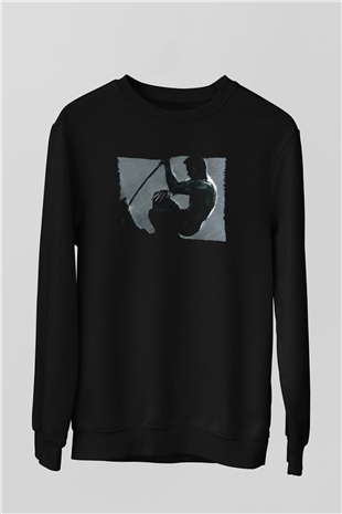 Unisex The Wolverine Baskılı Siyah Sweatshirt