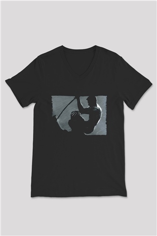 Unisex The Wolverine Baskılı Siyah V Yaka Tshirt