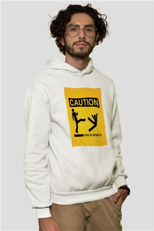 Unisex This is Sparta Baskılı Beyaz Kapüşonlu Sweatshirt