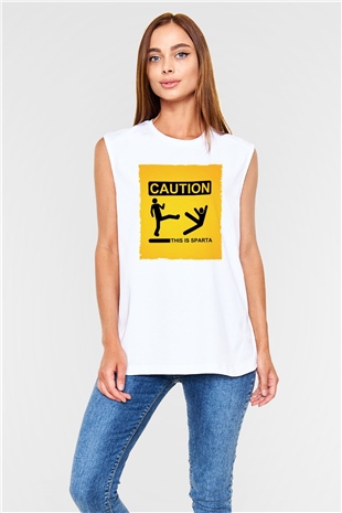 Unisex This is Sparta Baskılı Beyaz Kolsuz Tshirt