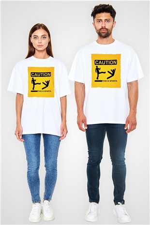 Unisex This is Sparta Baskılı Beyaz Oversize Oversize T-shirt