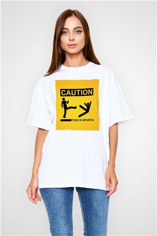 Unisex This is Sparta Baskılı Beyaz Oversize Oversize T-shirt